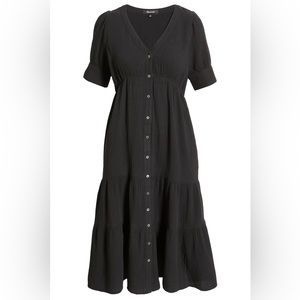 Madewell Lightspun Tiered Button Front Midi Dress - Black - Size 6